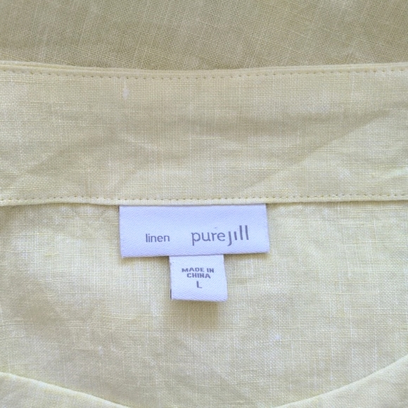 J. JILL PURE JILL | 100% Linen Top Short Sleeves Crew Neck, Yellow, Womens L - Picture 6 of 11